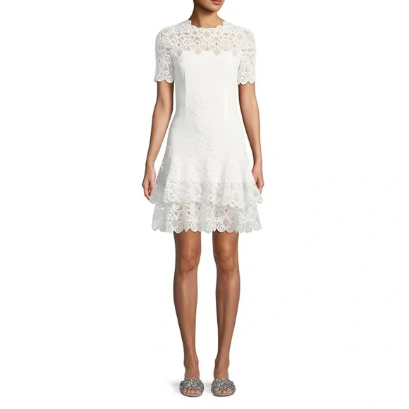 knee length dresses for ladies Simkhai Jazzie Short Sleeve Mini Dress in White